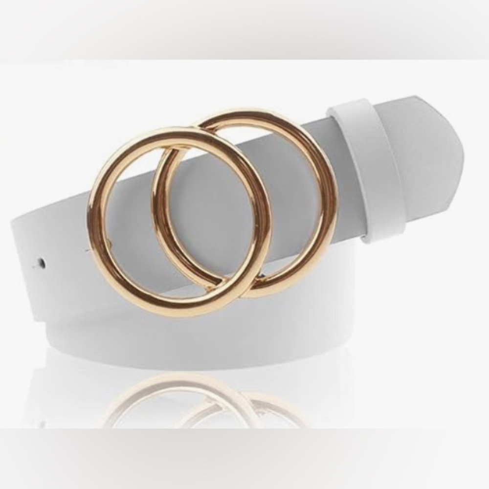 Udekit White Leather Double Gold Ring Belt Large